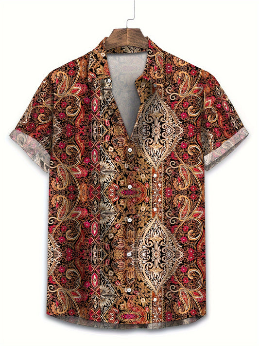 Men's Vintage Ethnic Floral Print Short Sleeve Shirt