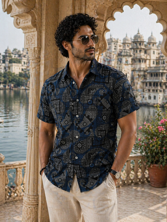 Deep Blue Paisley, Hawaiian Men's Shirt