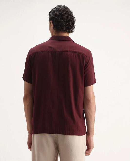 dusky maroon and olive relaxed fit embroidered shirt