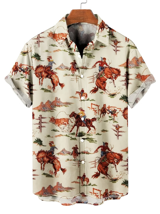 Western Cowboy Print Casual Shirt
