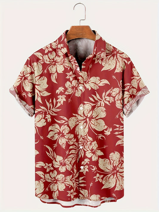 Men's SLapel Shirt Hawaiian Vacation Style with Tropical Floral Print