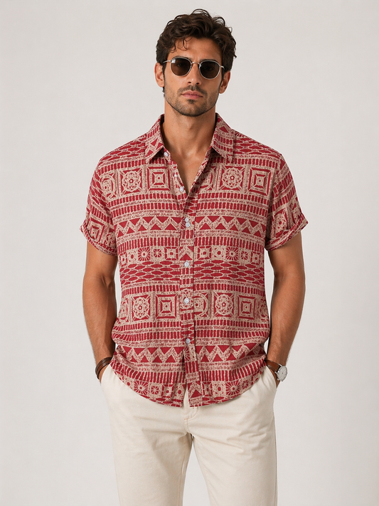 Summer Men's Short-Sleeved Floral Shirt