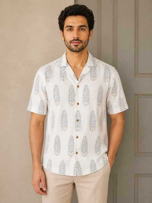 White & Rust Summer Ivory Leaf Shirt