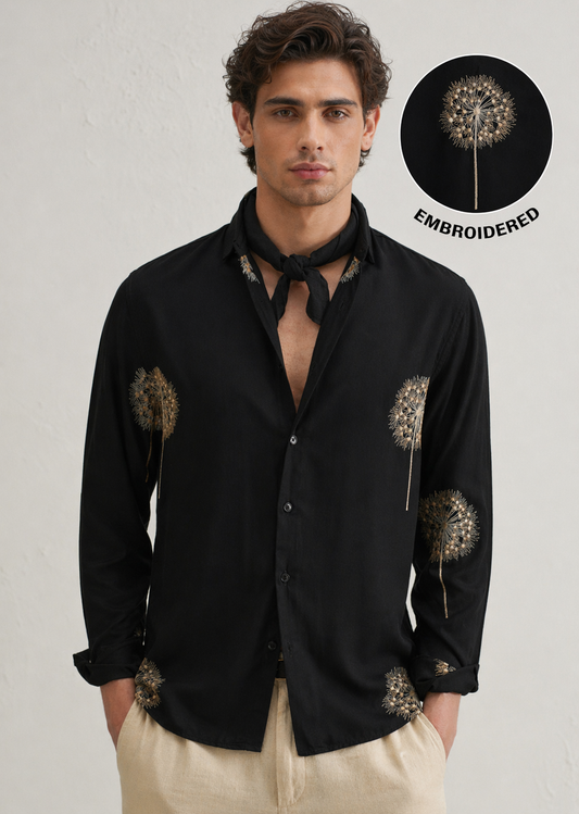 black and Cream Dandelion Embroidery Shirt