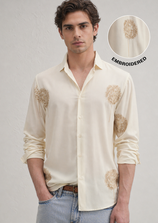 black and Cream Dandelion Embroidery Shirt