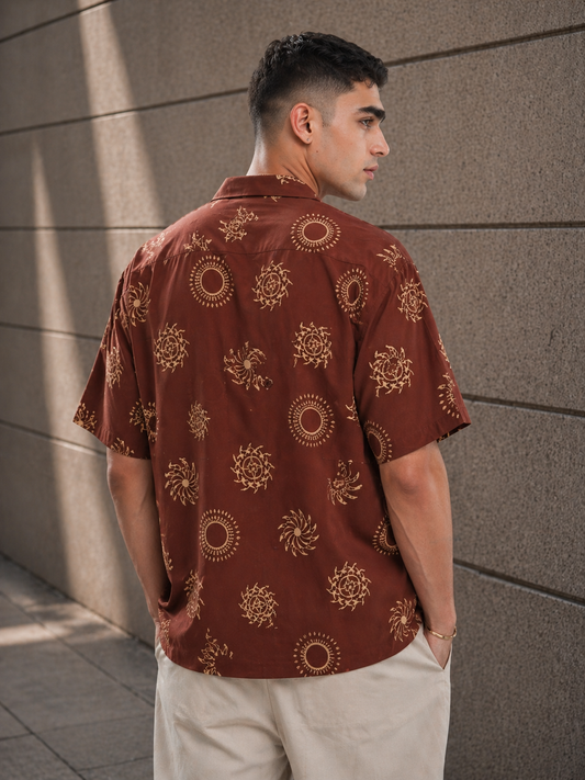 Rust Brown Abstract Print Shirt