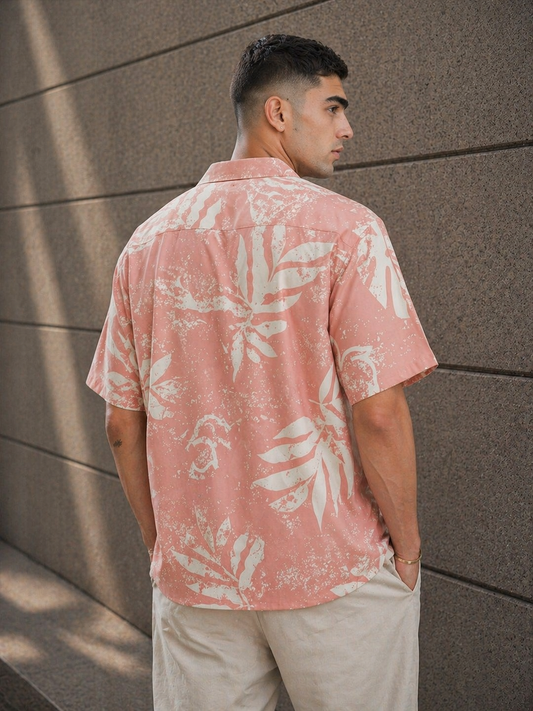 Peach Palm Print Casual Shirt