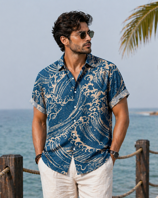 Men's Summer Casual Short Sleeve Button- Shirt