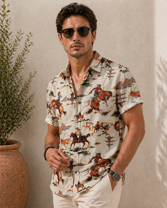 Western Cowboy Print Casual Shirt