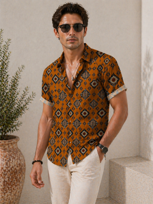 Vintage Geometric Pattern Collar Shirt