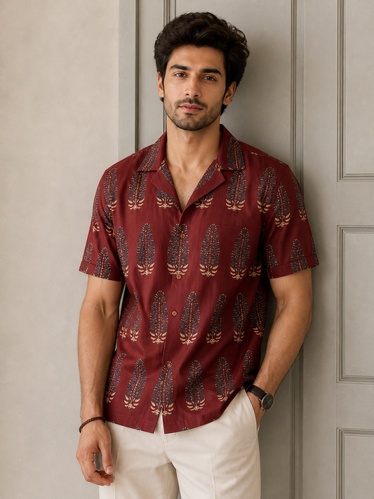 White & Rust Summer Ivory Leaf Shirt