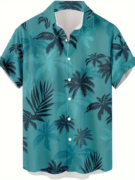 Hawaiian Beach Coconut Tree 3D Print Casual Short-Sleeve Shirt