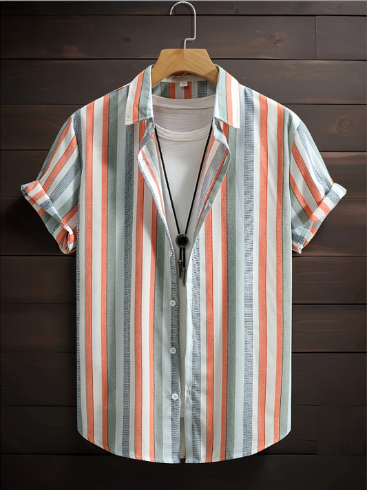 Trendy Premium Lapel Striped Short Sleeve Shirt